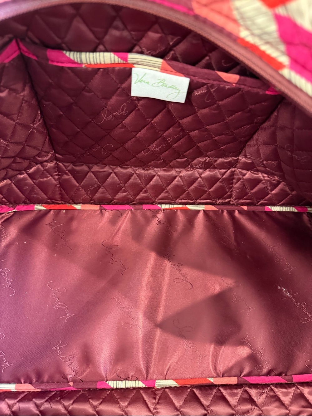 Vera Bradley Pink, Red & Cream Quilted Weekender (Bohemian Chevron) - Picture 7 of 9